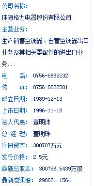 格力股票的发行人,发行价格,发行时间