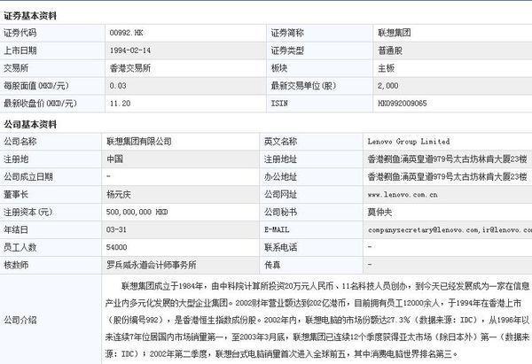 联想的股票在哪儿上市？