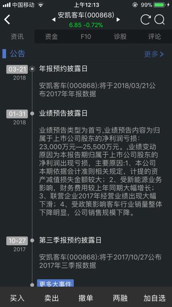 安凯客车股票2018什么时候年报